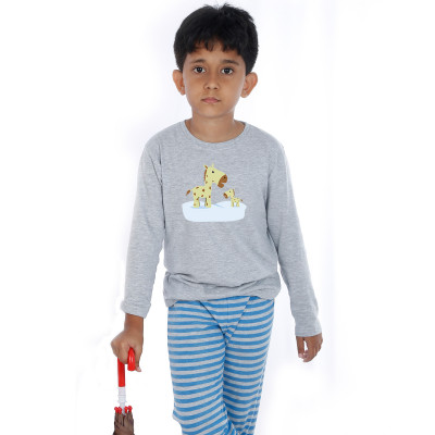 Grey Full Sleeve Boys Pyjama - Giraffe